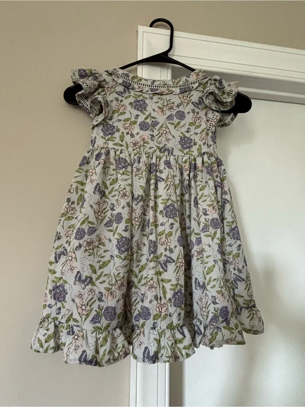 Floral Ruffle Flowy Toddler Dress with Butterfly and Flower Print